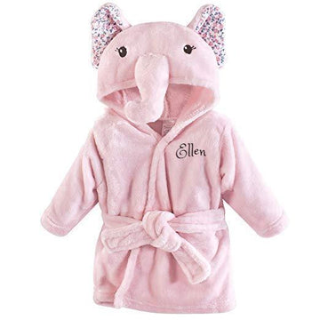 Personalized Plush Baby Bathrobe -Floral Elephant
